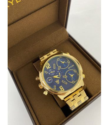 RELOJ HOMBRE ACERO INOXIDABLE DORADO CON ESFERA AZUL