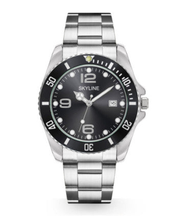 RELOJ HOMBRE ACERO INOXIDABLE PLATA CON ESFERA NEGRA