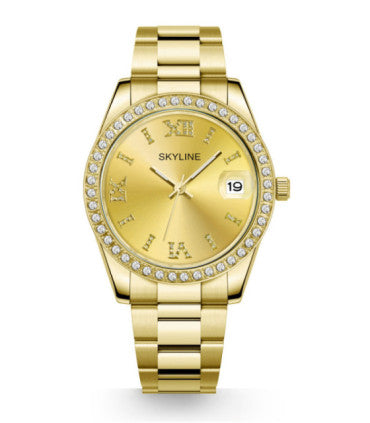 RELOJ MUJER ACERO INOXIDABLE DORADO CON BRILLOS