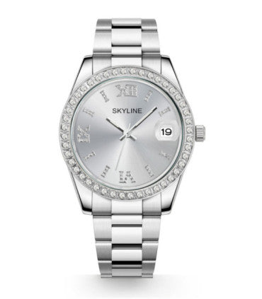 RELOJ MUJER ACERO INOXIDABLE PLATA CON BRILLOS