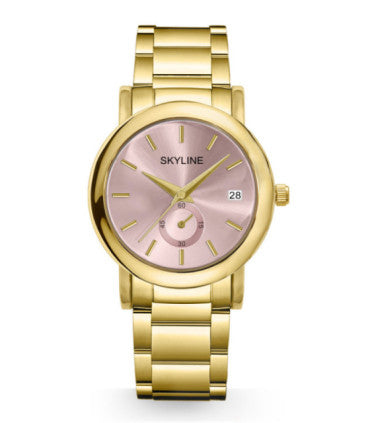 RELOJ MUJER ACERO INOXIDABLE DORADO CON ESFERA ROSA